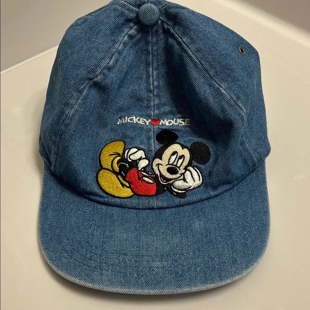 Mickey Unlimited Vintage 90s Disney Denim Dad Hat Embroidered Mickey Mouse OS